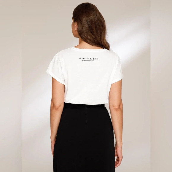 Amalin By Andrea Raincu white organic cotton t-shirt with silver MAGIC Size L - Picture 3 of 5